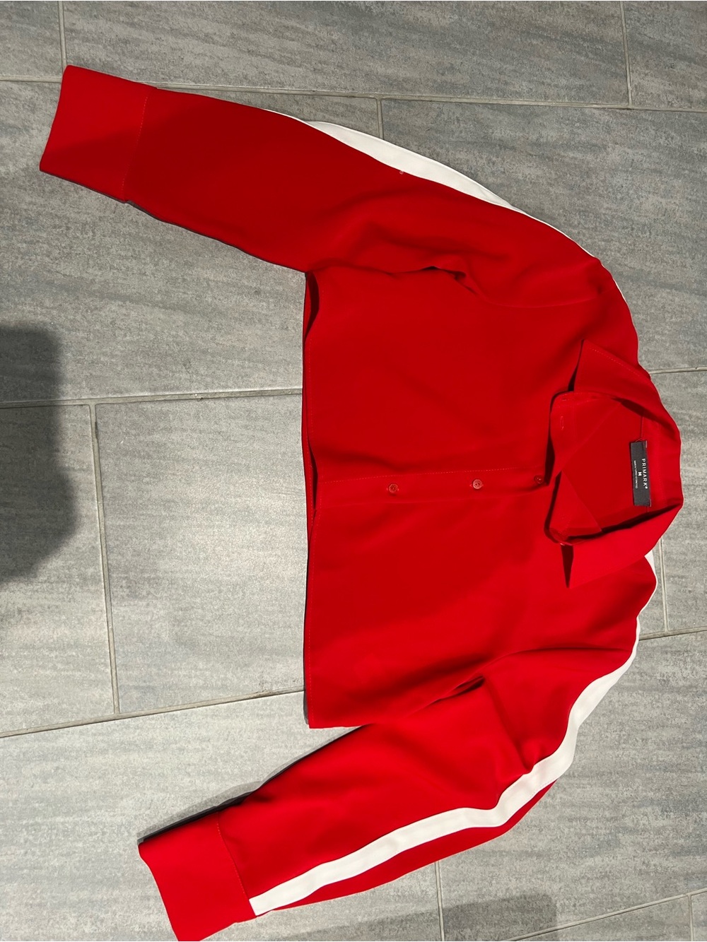Primark Red Button-Front Polo Jacket with White Sleeve Stripe